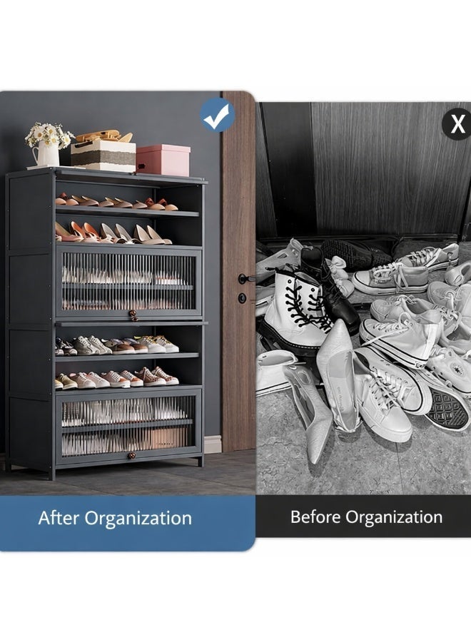 Forthcan Shoe Rack Cabinet, Large Capacity Shoe Storage Organizer, Space-Saving Entryway & Hallway Shoe Shelf, Modern Design, Easy Assembly (80 × 32 × 172 cm, Grey) - Image 5